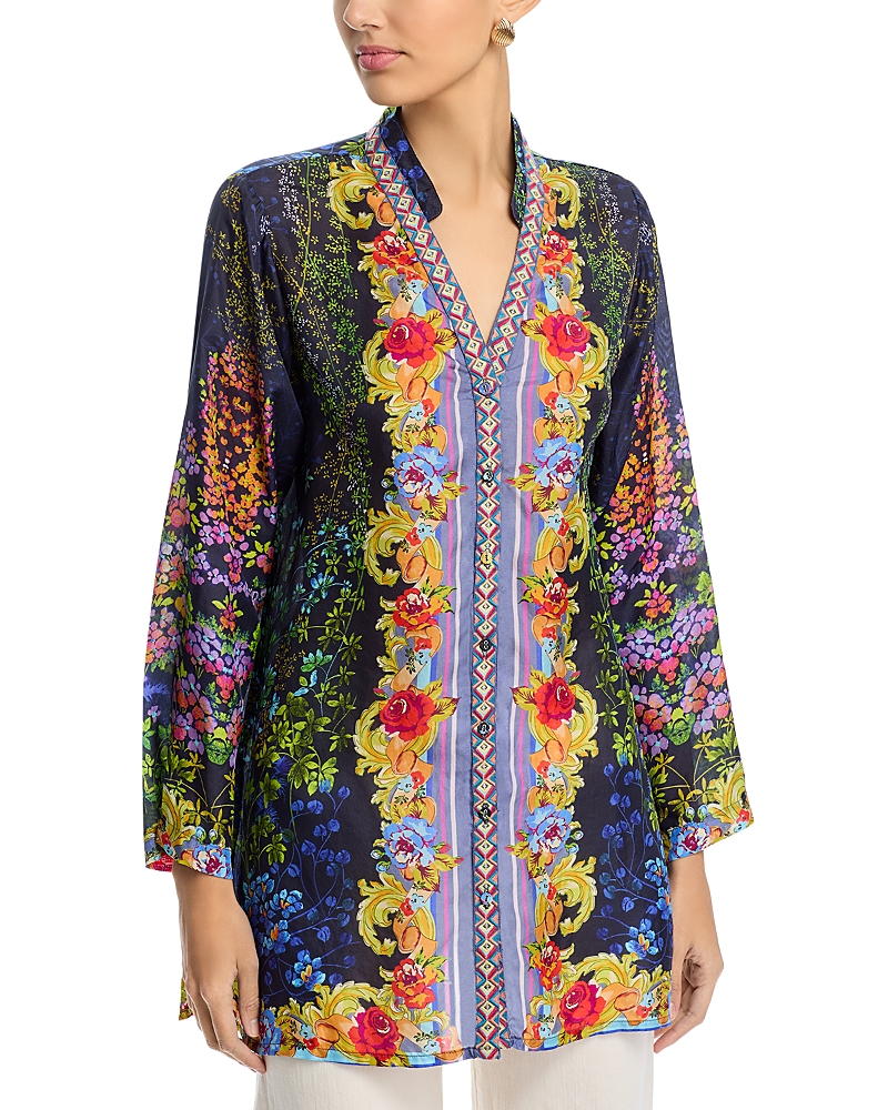 Johnny Was Tali Silk Mixed Print Tunic In Magic Garden