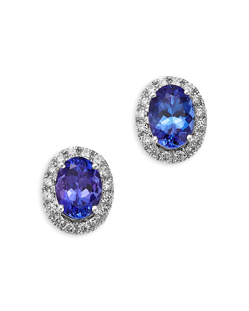 Shop Bloomingdale's Fine Collection Tanzanite & Diamond Oval Halo Stud Earrings In 14k White Gold In White/ Blue