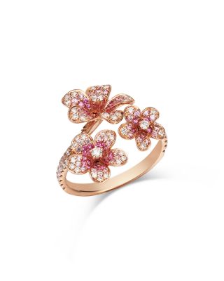 Bloomingdale's Fine Collection - Pink Sapphire & Diamond Triple Flower Ring in 14K Rose Gold