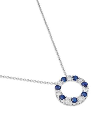 Blue Sapphire & White Sapphire Circle Pendant Necklace in 14K White Gold, 18"