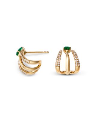Emerald & Diamond Cuff Earrings in 14K Yellow Gold