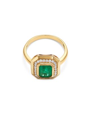 Emerald & Diamond Halo Ring in 14K Yellow Gold