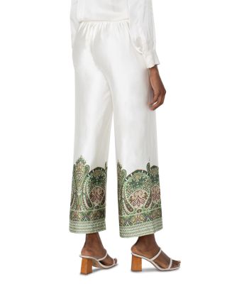 Pull On Wide Leg Border Print Pants