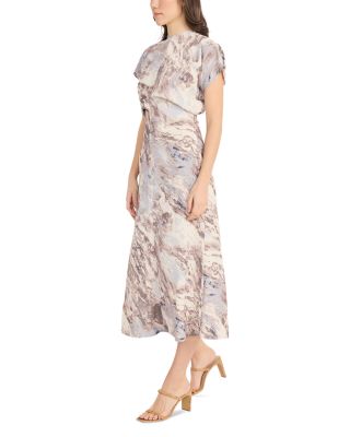 Printed Short Sleeve Gathered Midi Dress