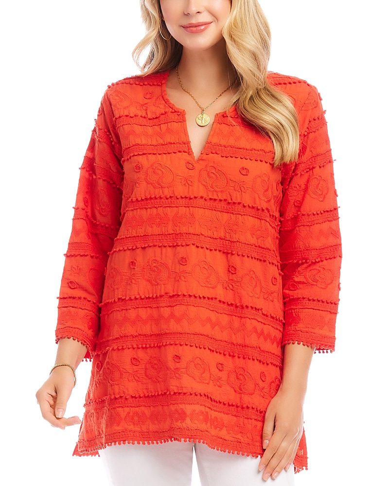 Karen Kane Embroidered Cotton Tunic Top In Orange
