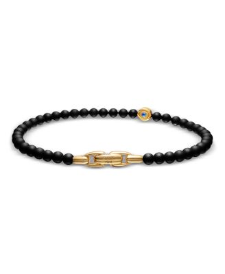 Men's Spiritual Beads Evil Eye Bracelet with Black Onyx, Sapphire and 18K Yellow Gold, 4mm