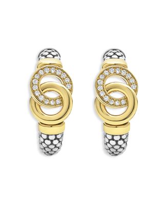 18K Yellow Gold & Sterling Silver Signature Caviar Diamond Interlocking Hoop Earrings