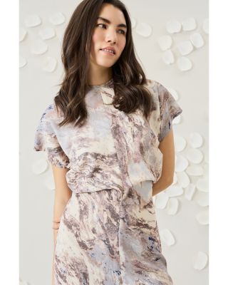 Printed Short Sleeve Gathered Midi Dress