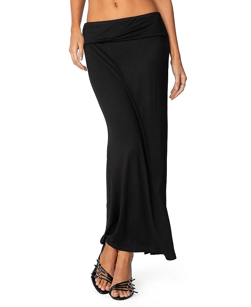 Shop Edikted Johanna Fold Over Maxi Skirt In Black