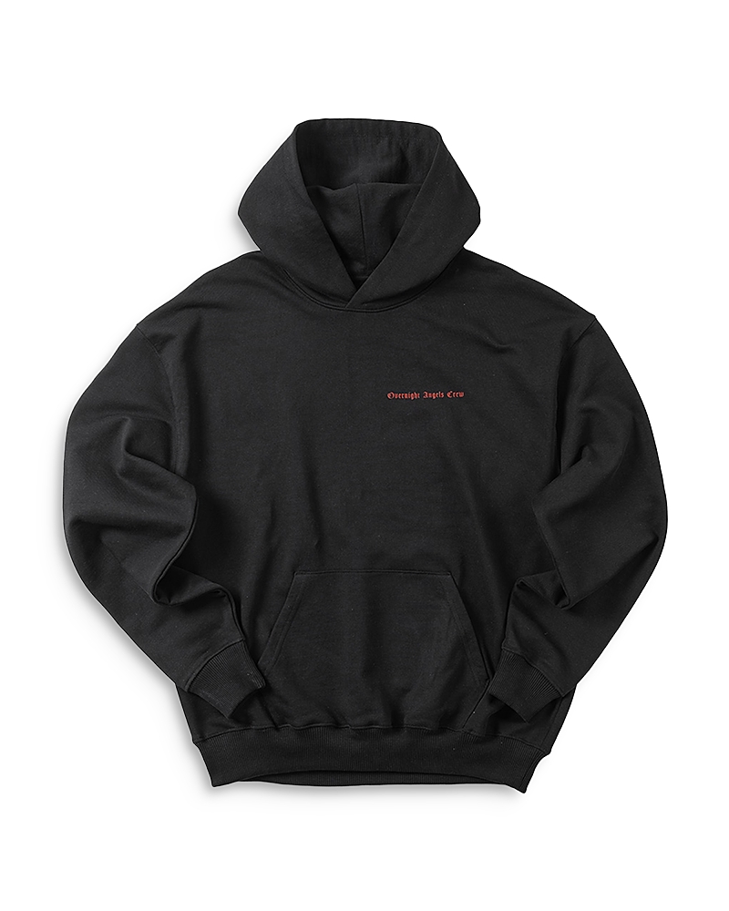 Overnight Angels Crew Oversized Graphic Hoodie In Black
