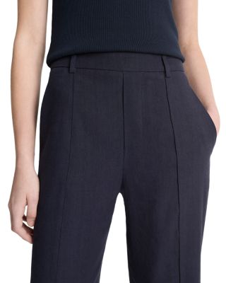 Linen Blend Mid Rise Tapered Pull On Pants  