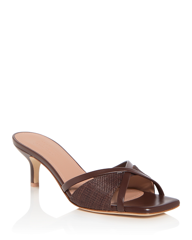 Malone Souliers Raffia And Leather Kitten-heel Sandals In Dark Brown