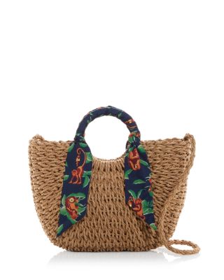 AQUA - Monkey Scarf Woven Basket Tote - Exclusive
