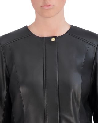 Collarless Leather Jacket