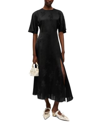 Satin Jacquard Slit Dress