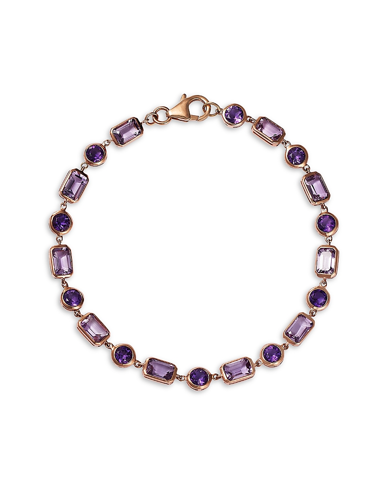 Bloomingdale's Fine Collection Rose De France & Purple Amethyst Mixed Cut Link Bracelet In 14k Rose Gold In Purple