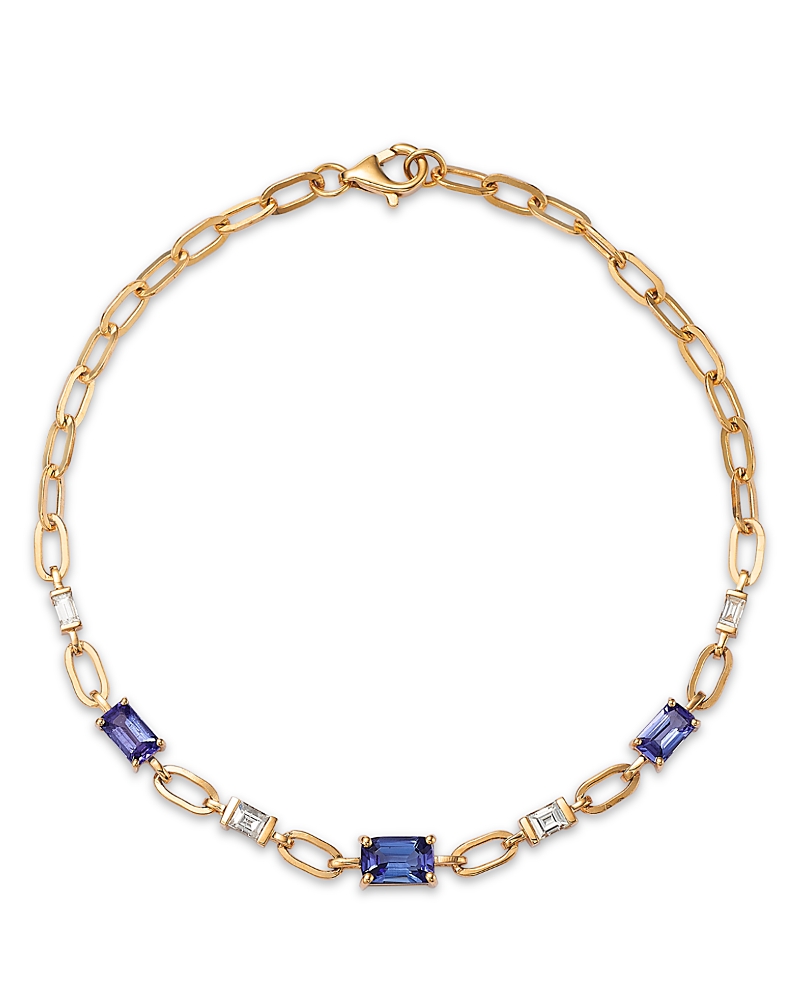 Bloomingdale's Fine Collection Tanzanite & Diamond Square Link Bracelet In 14k Yellow Gold In Gold