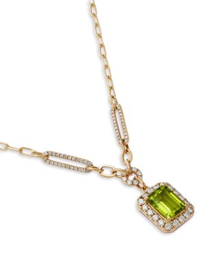 Peridot & Diamond Halo Pendant Necklace in 14K Yellow Gold, 18"