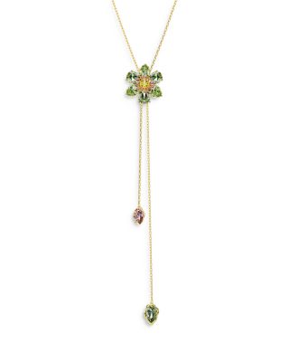 Idyllia Mixed Cut Multicolor Crystal Flower Lariat Necklace, 16.5-27.5"