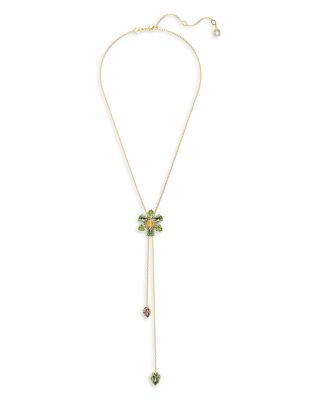 Idyllia Mixed Cut Multicolor Crystal Flower Lariat Necklace, 16.5-27.5"