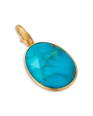 18K Yellow Gold Lunaria Color Turquoise Oval Pendant