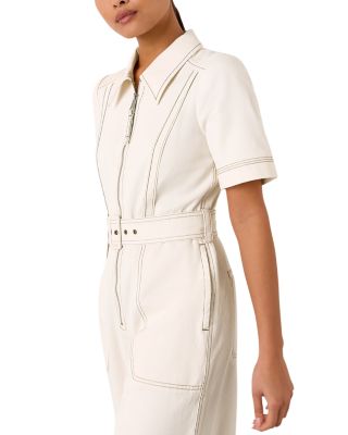 Petite Denim Pintuck Belted Jumpsuit