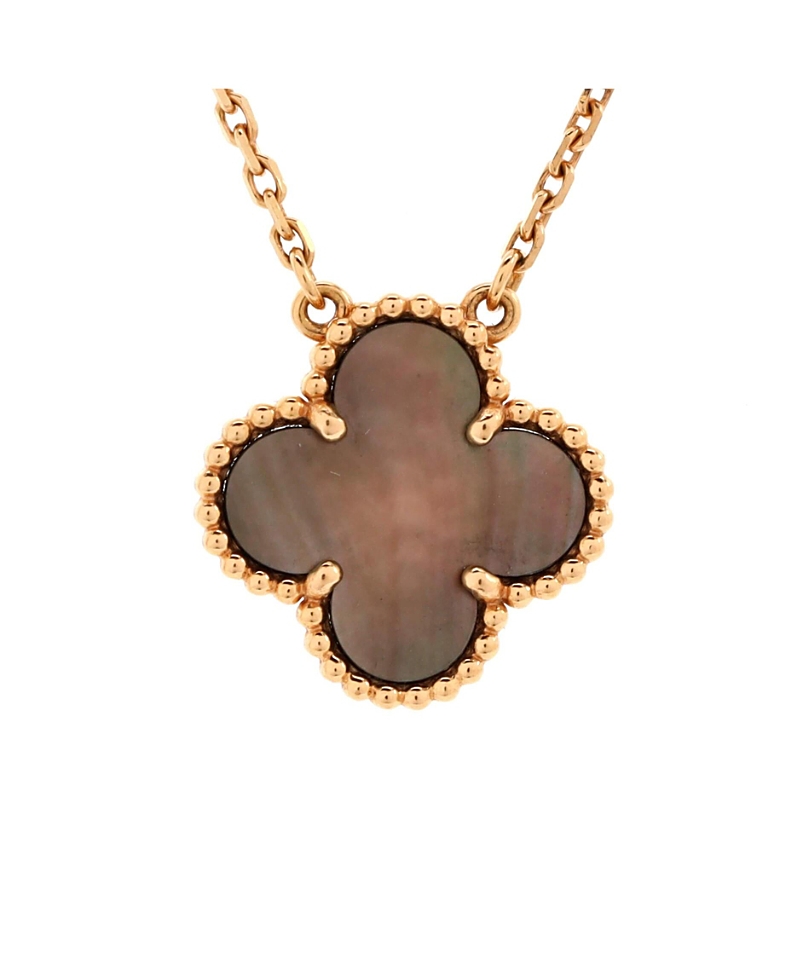 PRE-OWNED VAN CLEEF & ARPELS PRE-OWNED VAN CLEEF & ARPELS VINTAGE ALHAMBRA PENDANT NECKLACE 18K ROSE GOLD AND GREY MOTHER OF PEAR