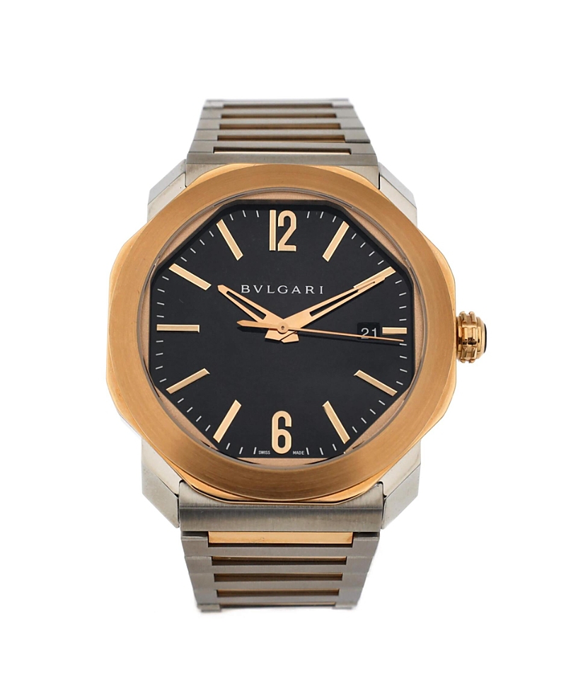 Pre-owned Pre-owned Bvlgari Bvlgari Octo Roma Automatic Watch In Stainless Steel And Rose Gold 41mm In Dial Color: Black