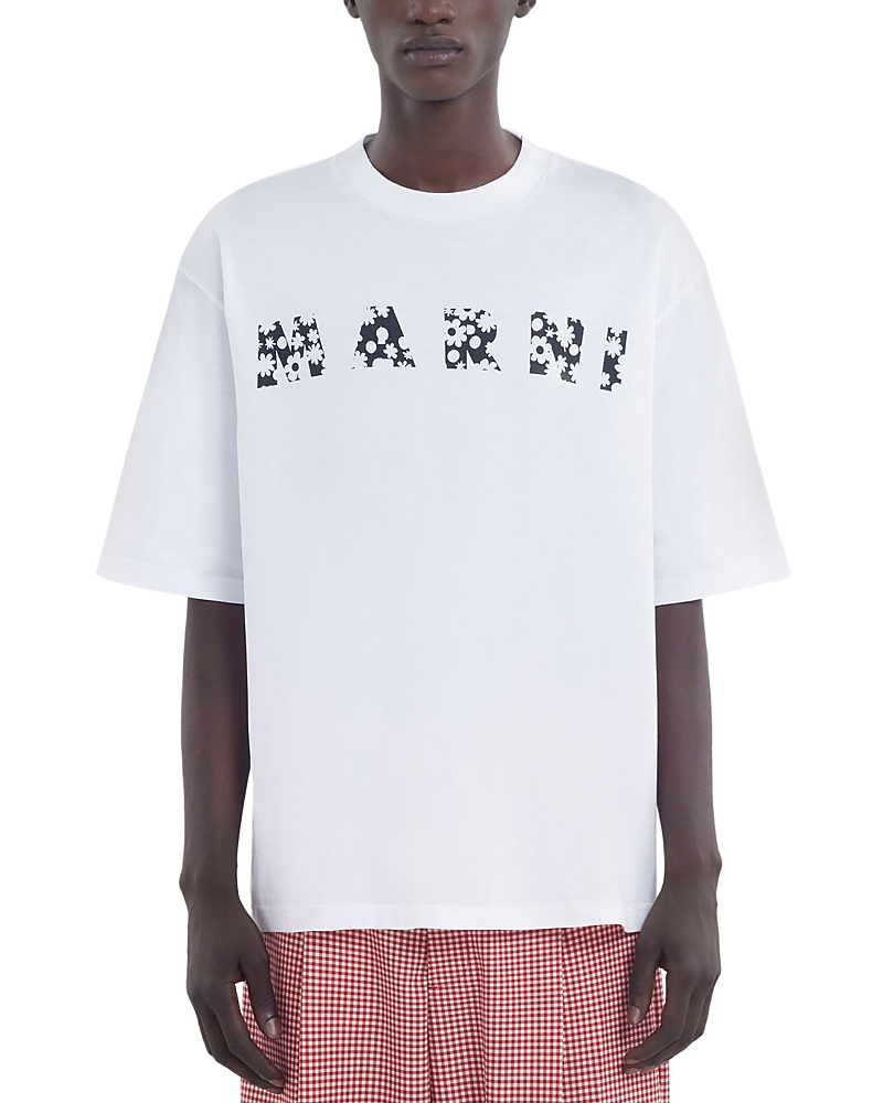 Shop Marni Poppy Fields Logo Tee In Lily/white
