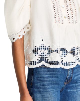 Romantic Richelieu Puffed Sleeve Blouse