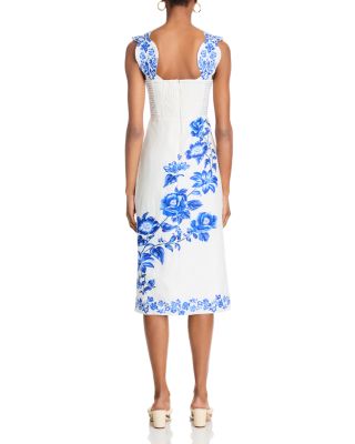 Blue Floral Cascade Wavy Sleeveless Dress