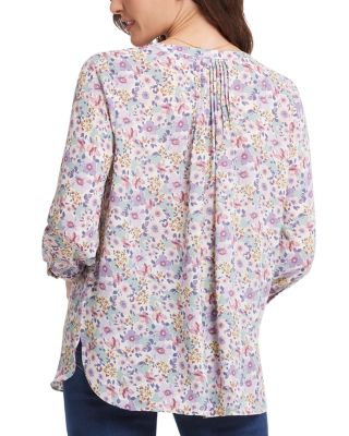 Three Quarter Sleeve Printed Pintucked Back Blouse