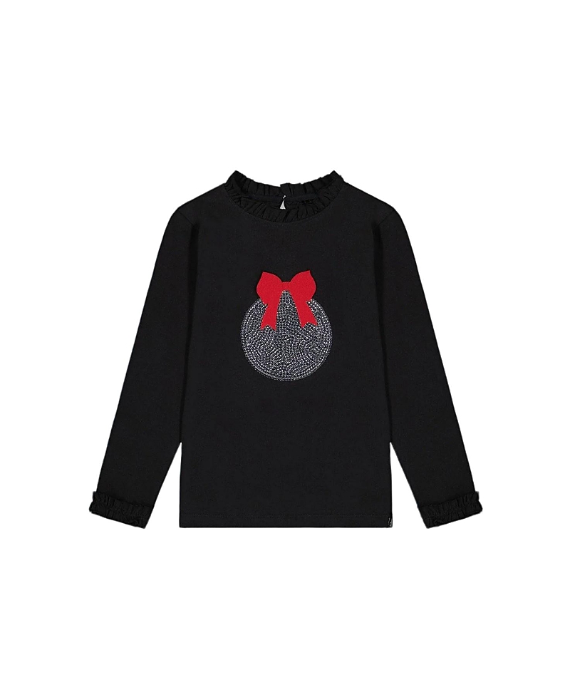 Deux Par Deux Girls' T-shirt With Frill And Print - Little Kid In Anthracite