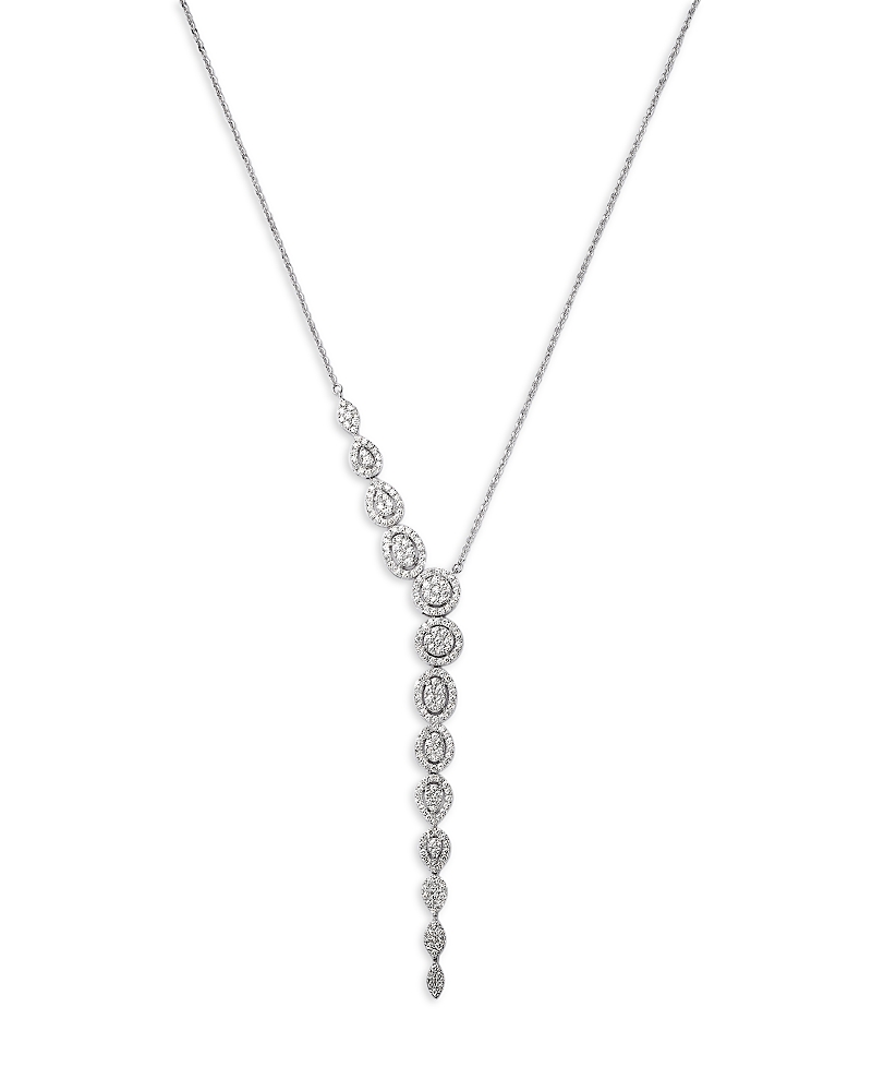 Bloomingdale's Fine Collection Diamond Cluster Graduated Lariat Necklace In 14k White Gold, 1.35 Ct. T. W. In White