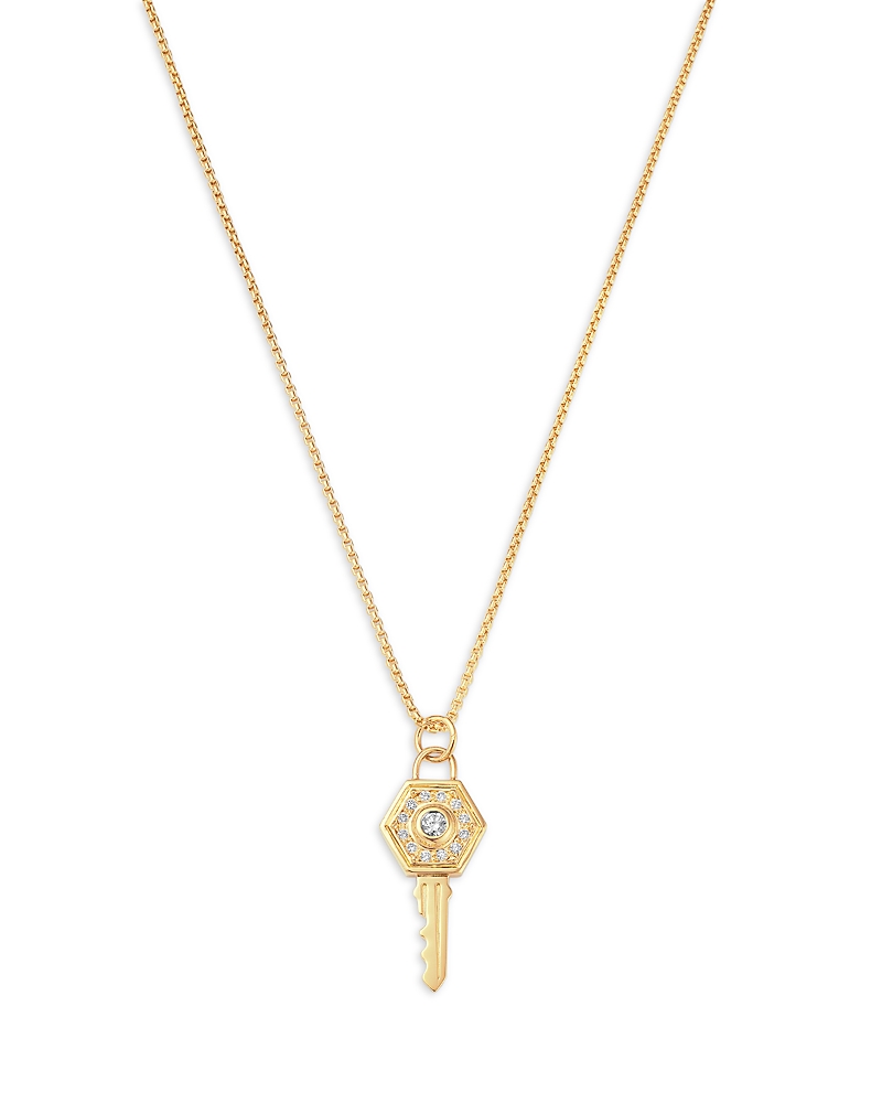 Zoë Chicco 14k Yellow Gold Medallions Diamond Hexagon Key Pendant Necklace, 18-20 In Gold