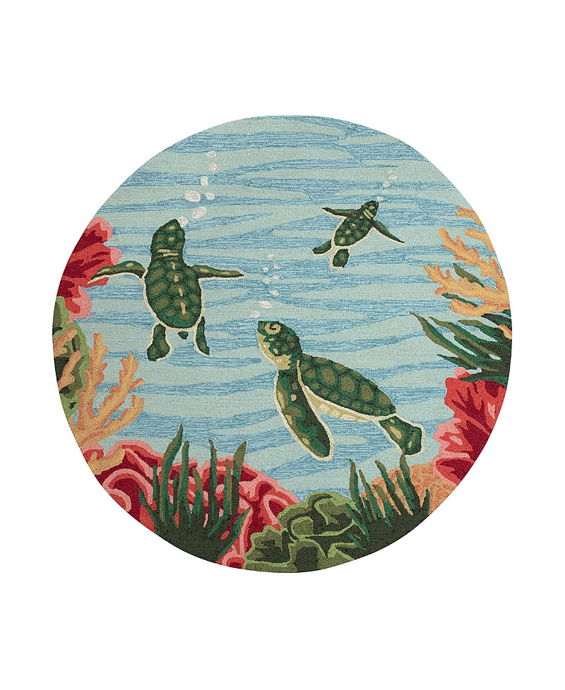Liora Manne Frontporch Swimming Baby Turtles Round Area Rug, 5' X 5' In Navy