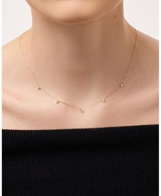 Solid Yellow Gold Diamond Station Necklace