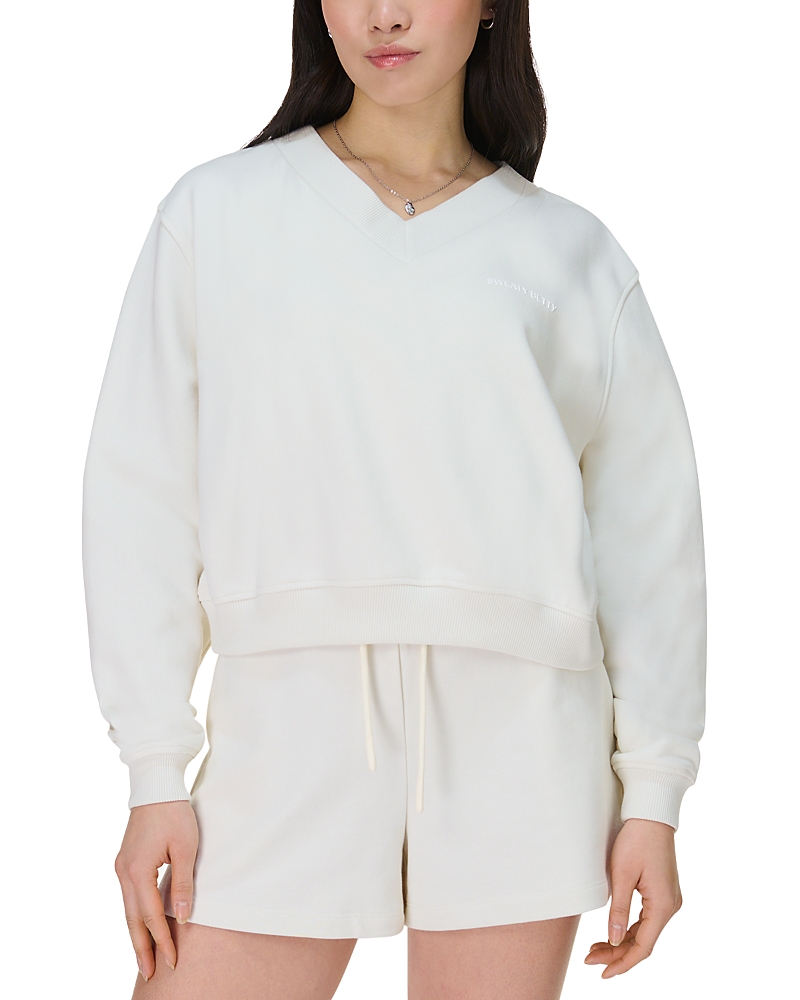 Sweaty Betty Revive Crop V Neck Sweatshirt In Lily White