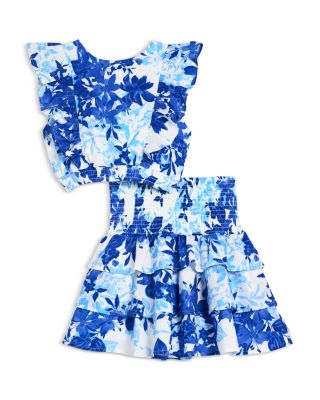 Girls' Smocked Floral Cropped Top & Mini Skirt Set, Little Kid, Big Kid - Exclusive