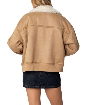 Faux Suede Shearling Bomber Jacket