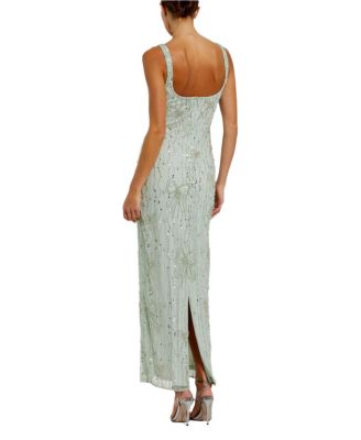 Beaded Mesh Scoop Neck Fitted Gown with Bows