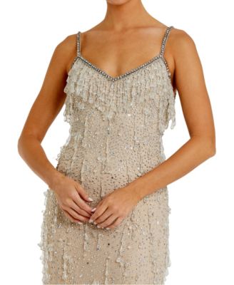 Thin Strap Net Embellished V Neck Gown