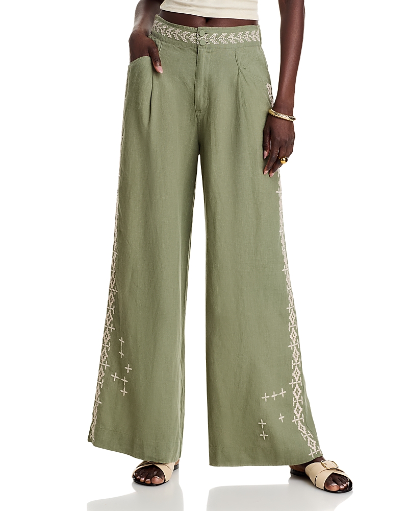 Shop Johnny Was Wide Leg Pleated Linen Pants In Tortoise