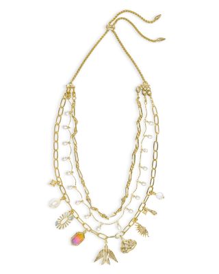 Melody Mixed Charm Layered Statement Necklace in Gold Tone, 15"