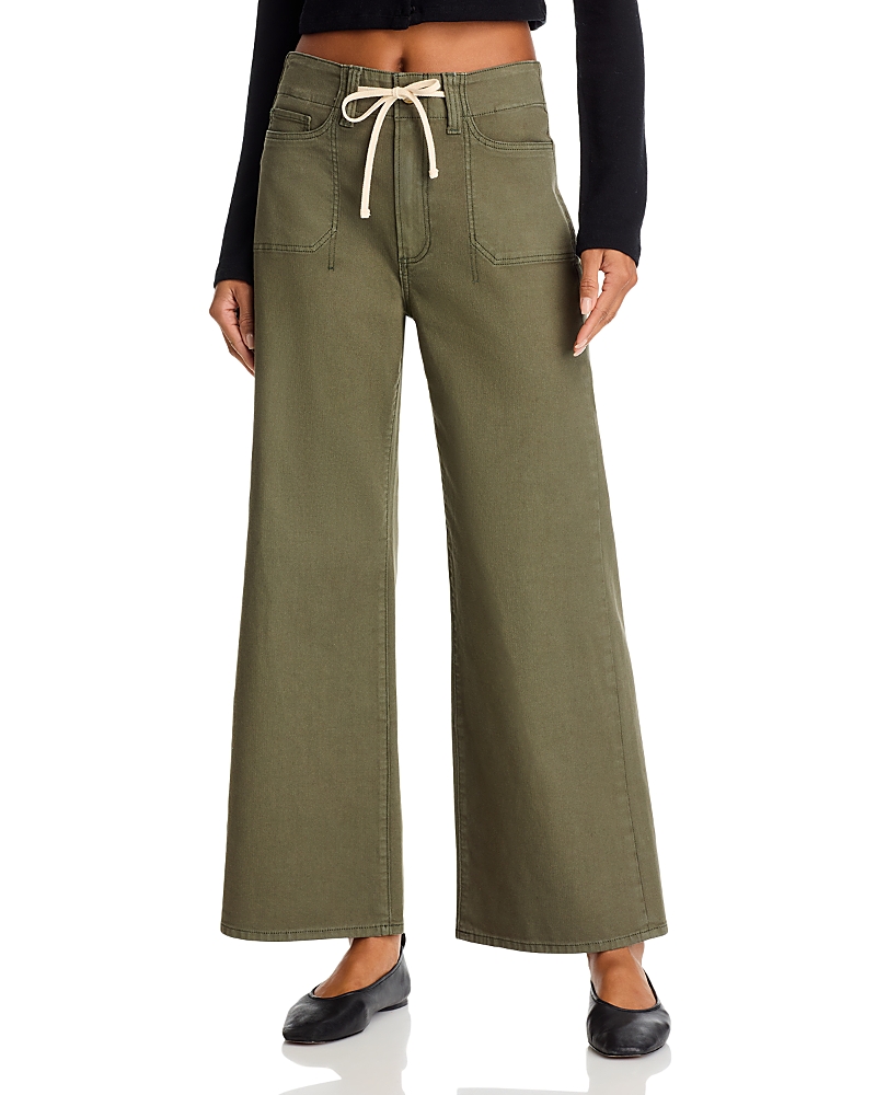 Paige Womens Vintage Oak Moss Arellia Drawstring Stretch-cotton Trousers In Green