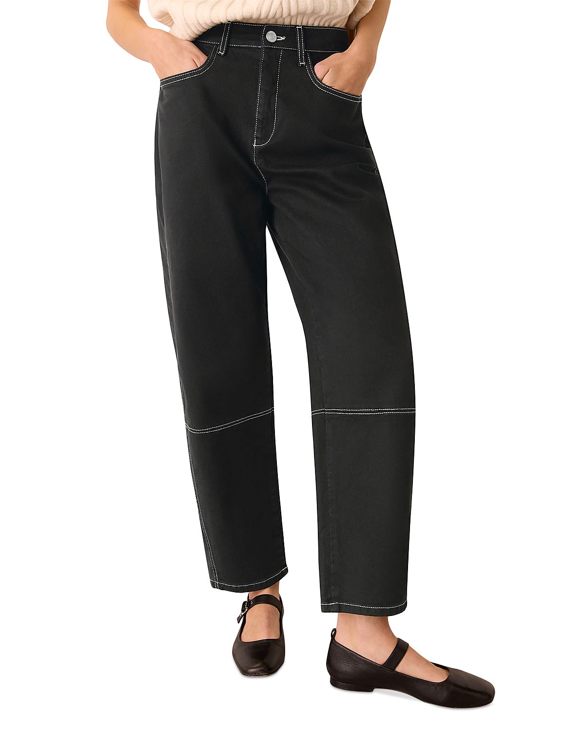 Whistles Contrast Stitch Barrel Leg Jeans