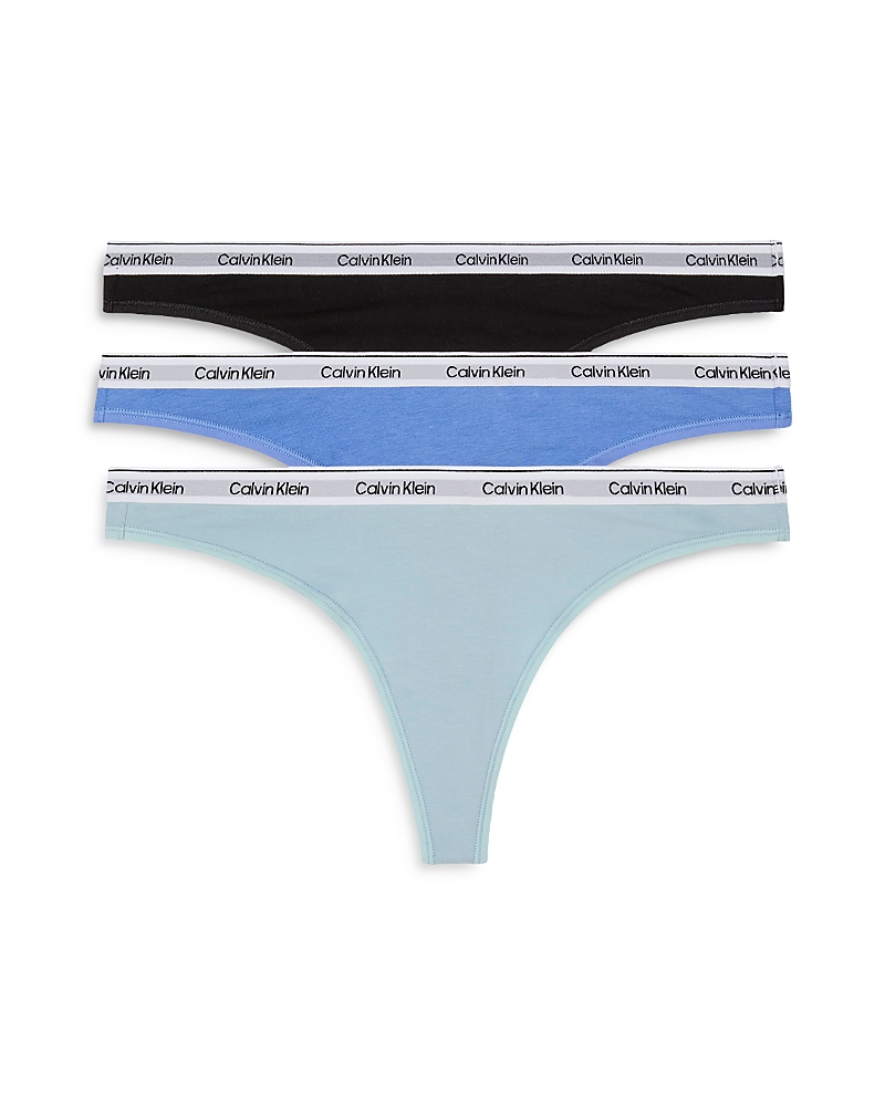 Shop Calvin Klein Modern Logo Thong, Set Of 3 In Sterling Blue/black/glacier