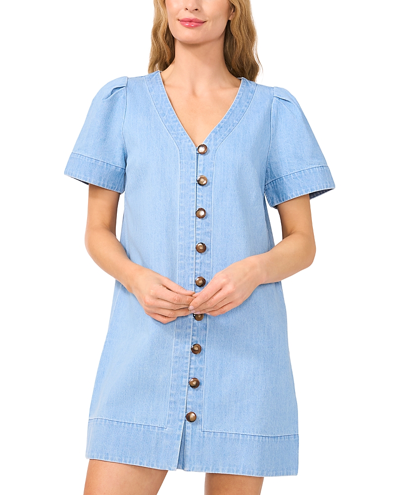 CECE CECE BUTTON FRONT DENIM DRESS