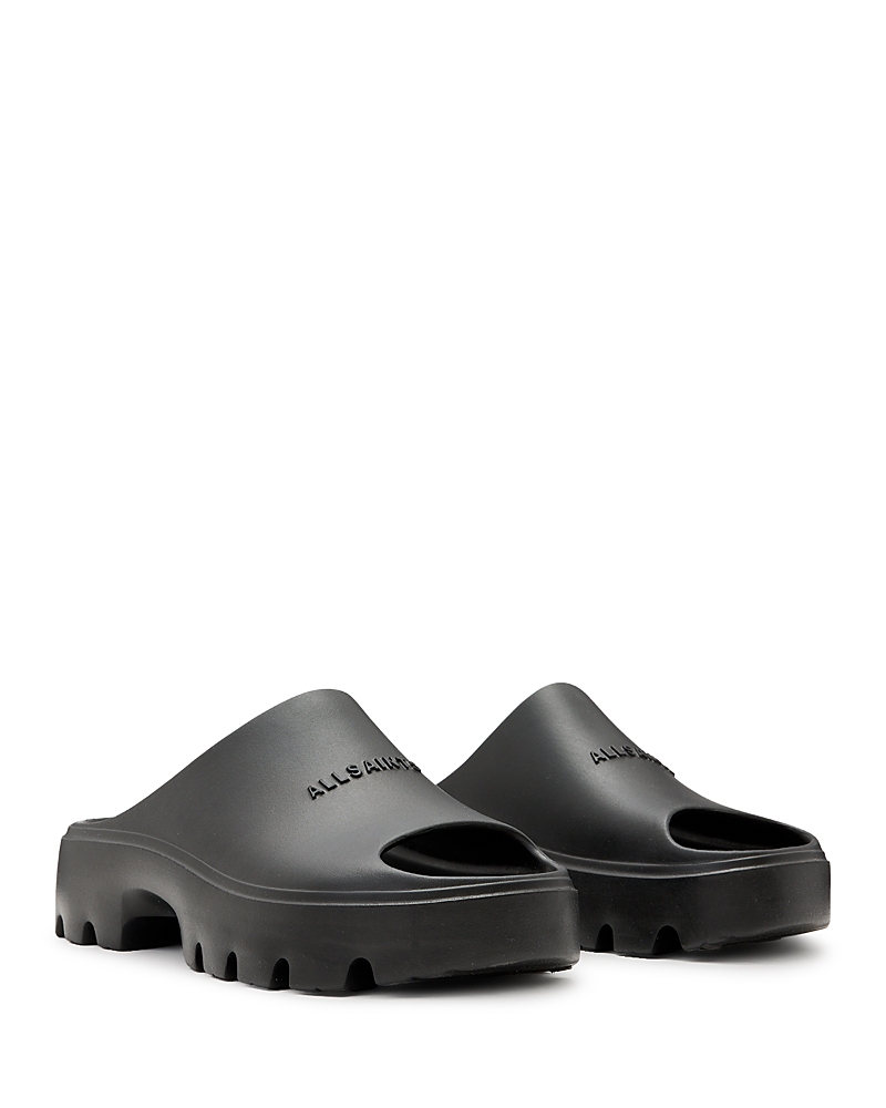 Allsaints Eclipse Logo-embossed Rubber Sliders In Black