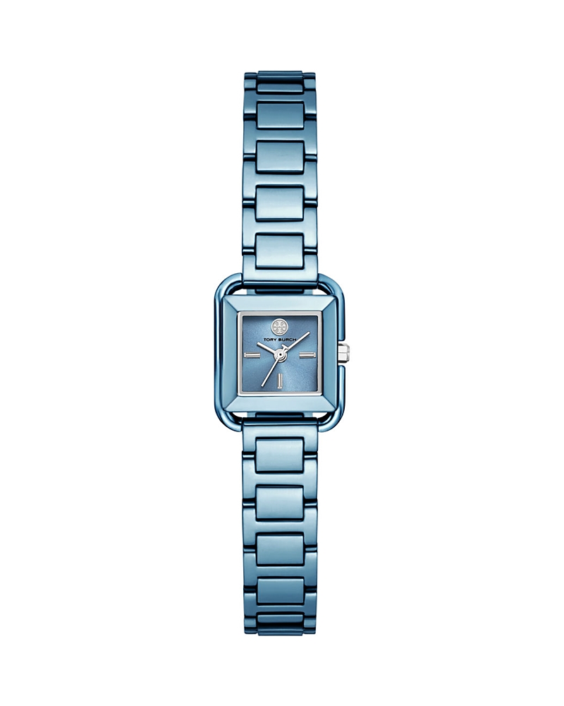 Tory Burch The Kira Square Mini Three Hand Blue Stainless Steel Watch, 18mm X 18mm In Blue/blue